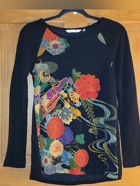 Soft Surroundings Enigma Tunic Vibrant Mums Women's XL Artsy Japanese Inspired